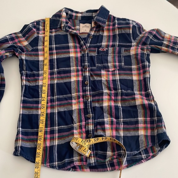 Hollister Plaid Navy Pink White Yellow Teal Flannel long sleeve button down- M - Picture 7 of 9